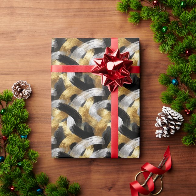 Papel De Regalo Gold Silver Black Christmas Celebration (Regalo de vacaciones)