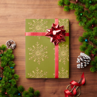 Papel De Regalo Gold Snowflake Olive Wrapping Paper
