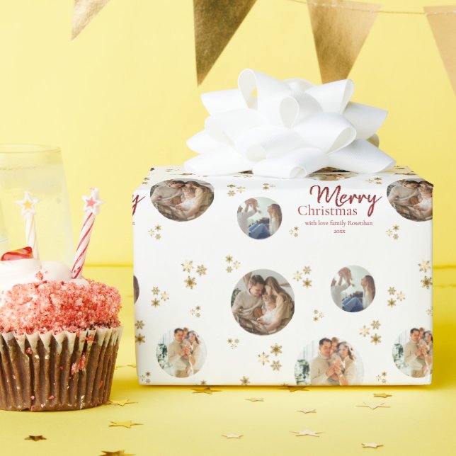 Papel De Regalo Gold Snowflakes Photo Collage Merry Christmas (Fiesta de cumpleaños )