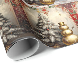 Papel De Regalo Gold Snowman Christmas Tree Holiday