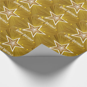 Papel De Regalo Gold Star imprimir texto blanco Feliz cumpleaños