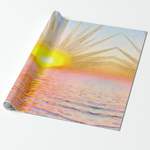 Papel De Regalo Gold Sunset Sun Mandala Watercolor Sea