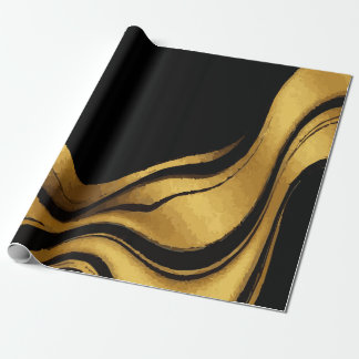 Papel De Regalo Gold Swirl on Black Pattern – Elegant Luxury Gift 