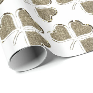 Papel De Regalo Gold White Shamrock Clover Pattern Irlanda Irlanda