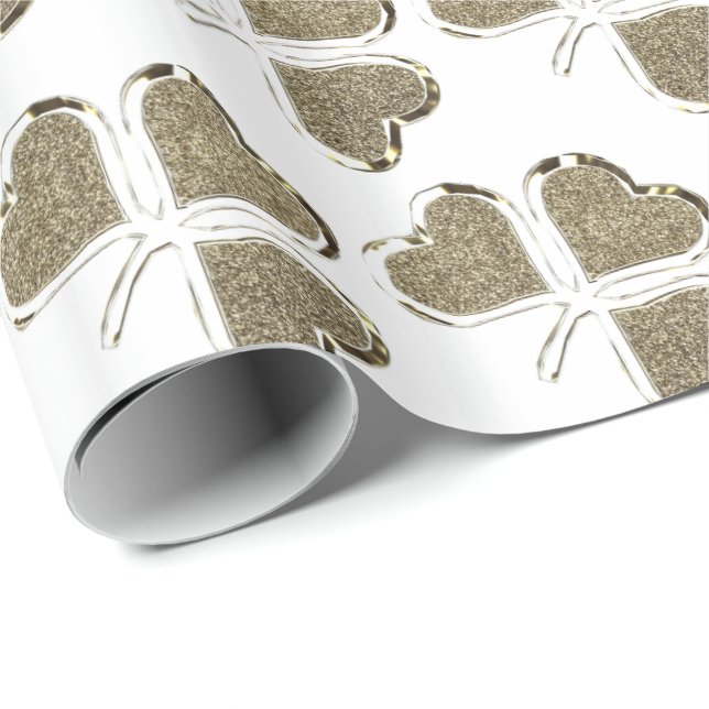 Papel De Regalo Gold White Shamrock Clover Pattern Irlanda Irlanda (Esquina del rollo)