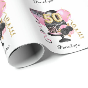 Papel De Regalo Gold y Black Cake 50th Birthday Name