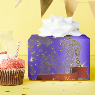 Papel De Regalo Golden Christmas Tree on Blue