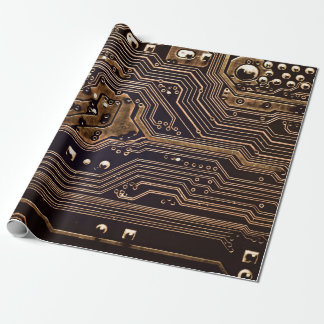 Papel De Regalo Golden circuit board. Electronic computer hardware