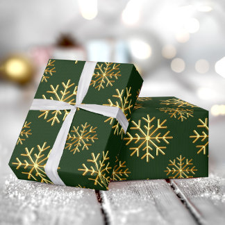 Papel De Regalo Golden Color 3D Snowflake DarkGreen Christmas Gift