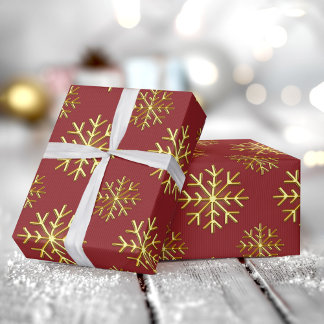 Papel De Regalo Golden Color 3D Snowflake Red Christmas Gift