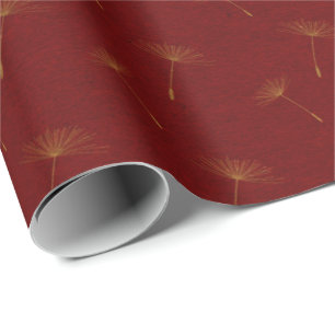 Papel De Regalo Golden Dandelion Crimson Maroon Burgund Botanic
