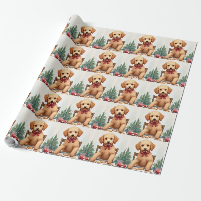 Papel De Regalo Golden Doodle Decorating Christmas Cookies (Desenrollado)