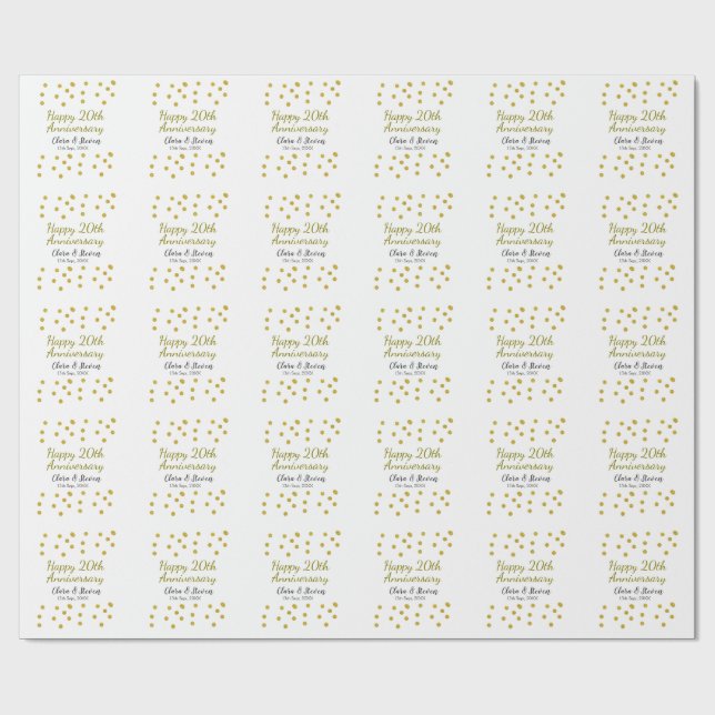 Papel De Regalo Golden dots glitter happy 20th anniversary wedding (Superficie plana)
