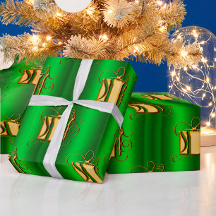 Papel De Regalo Golden Gifts on Metallic Green Christmas