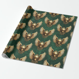 Papel De Regalo Golden Gothic Skull Sigil de Ascensión Verde oscur