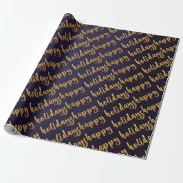 Papel De Regalo Golden Happy Holidays Script Deep Blue Navy