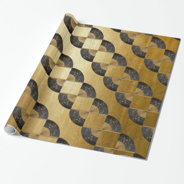 Papel De Regalo Golden Jacob's Ladder con los fans orientales (Desenrollado)