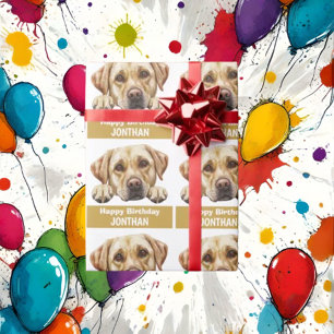 Papel De Regalo Golden Labrador feliz cumpleaños lindo