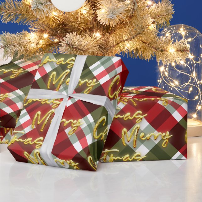 Papel De Regalo Golden Merry Navidad Navidad simple rayas rojas (Vacaciones)
