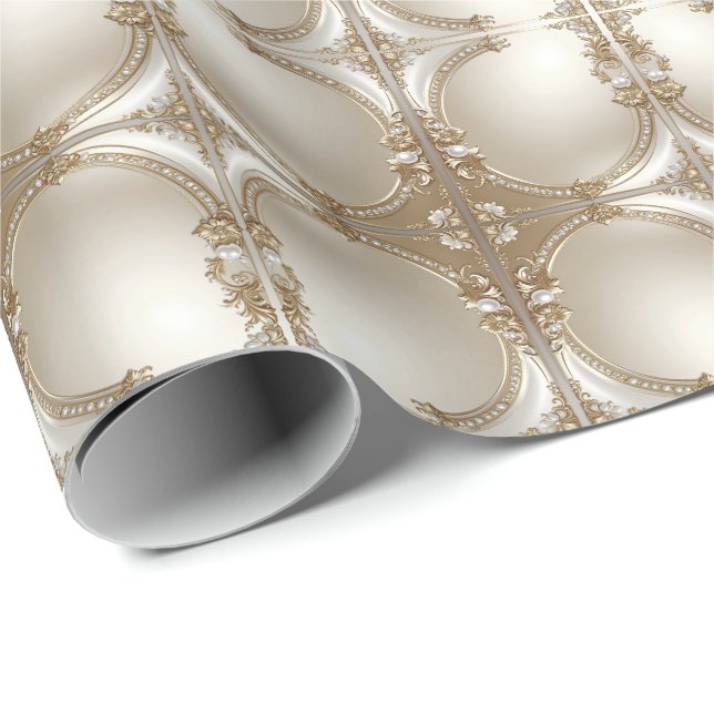 Papel De Regalo Golden Ornate Frame with Pearls Wrapping Paper (Esquina del rollo)