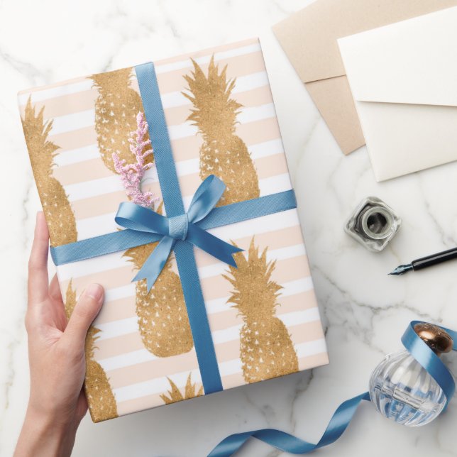 Papel De Regalo Golden Pineapples Pattern Tropical  (Regalar)