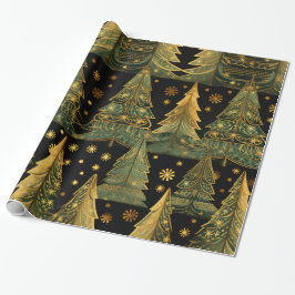Papel De Regalo Golden Pines on Midnight Wrapping Paper