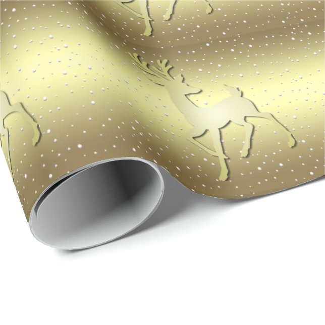Papel De Regalo Golden Reindeer Snowy Holiday Wrapping Paper (Esquina del rollo)