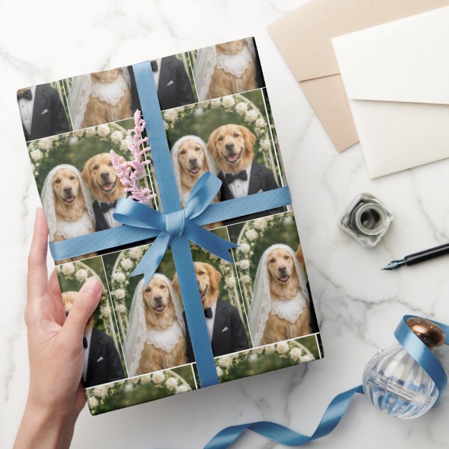 Papel De Regalo Golden Retriever Bride and Groom Portrait (Regalar)