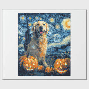Papel De Regalo Golden Retriever Calabaza Noche Estrellada Perro M