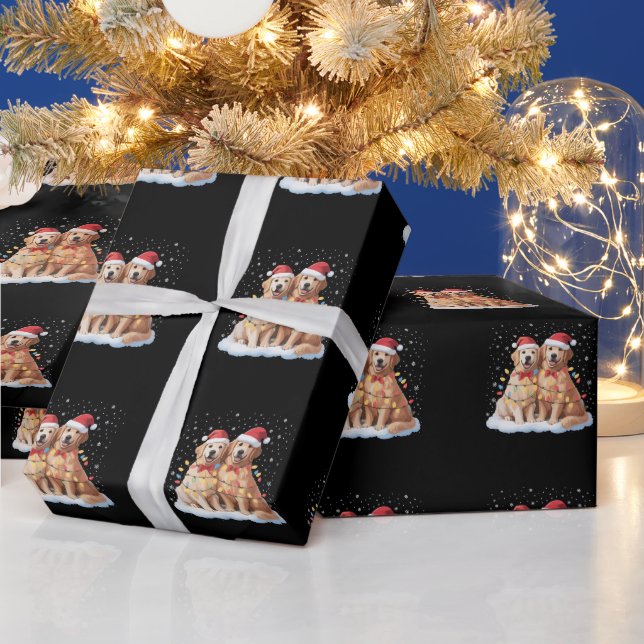 Papel De Regalo Golden Retriever Christmas Santa Hat Reindeer  (Vacaciones)