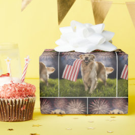 Papel De Regalo Golden Retriever con bandera estadounidense