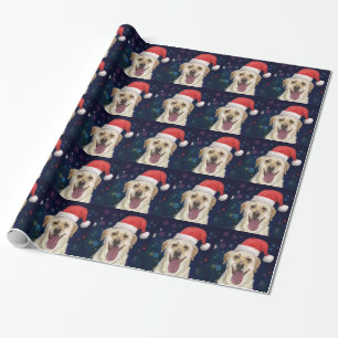 Papel De Regalo Golden retriever con el gorra rojo de Papá Noel