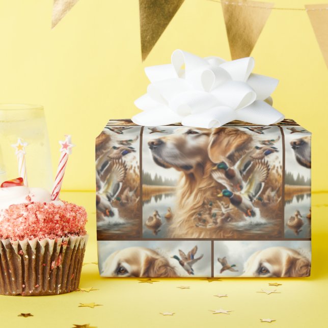 Papel De Regalo Golden Retriever con patos mallard (Fiesta de cumpleaños )