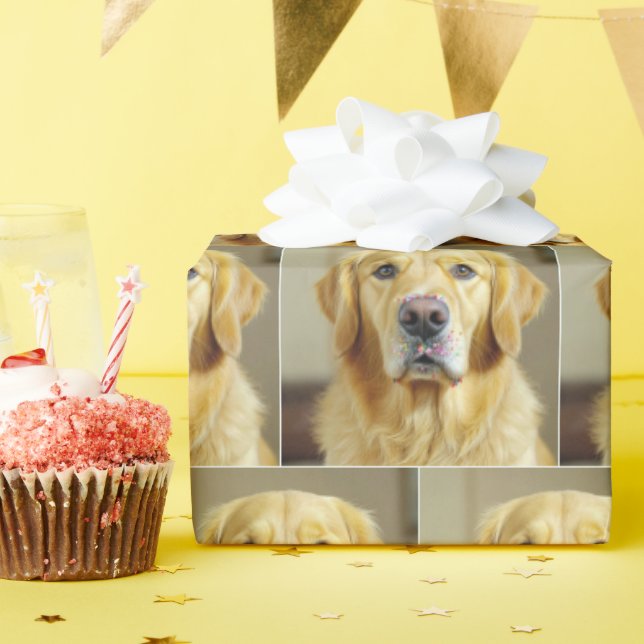 Papel De Regalo Golden Retriever Con Rocios En La Nariz (Fiesta de cumpleaños )