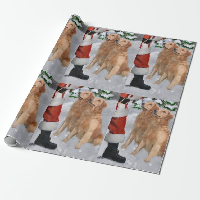 Papel De Regalo Golden Retriever cree en los Navidades (Desenrollado)