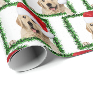 Papel De Regalo Golden Retriever en marco de purpurina verde