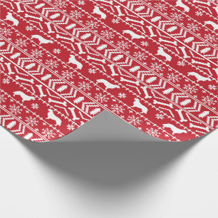 Papel De Regalo Golden Retriever Fair Isle Navidad Rojo y Blanco
