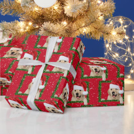 Papel De Regalo Golden Retriever In Green Tinsel Wrapel Paper