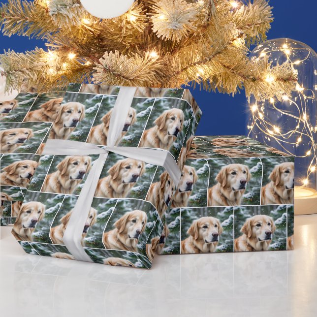 Papel De Regalo Golden Retriever In Snowflakes (Vacaciones)