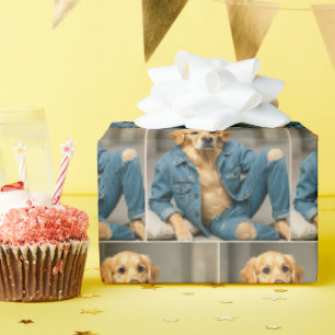 Papel De Regalo Golden Retriever Posando En Jeans Azules