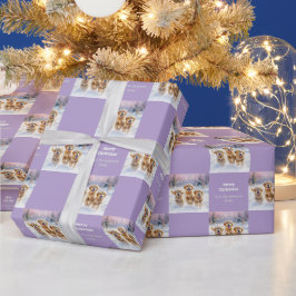 Papel De Regalo Golden Retriever Puppies in Snow Lilac Christmas
