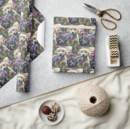 Papel De Regalo Golden Retriever Puppy Con Lilacs