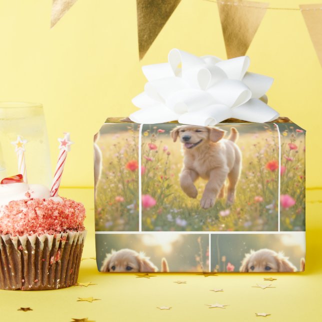 Papel De Regalo Golden Retriever Puppy Running In a Meadow (Fiesta de cumpleaños )