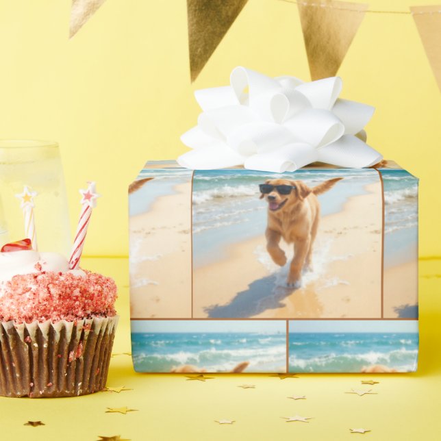 Papel De Regalo Golden Retriever Puppy Walking the Beach (Fiesta de cumpleaños )