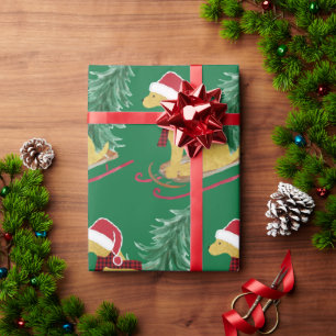 Papel De Regalo Golden Retriever Riding Xmas Tree Sled Green