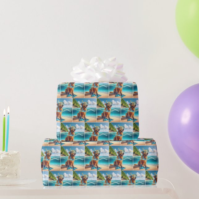 Papel De Regalo Golden Retriever Scuba Diver (Regalos de fiesta)