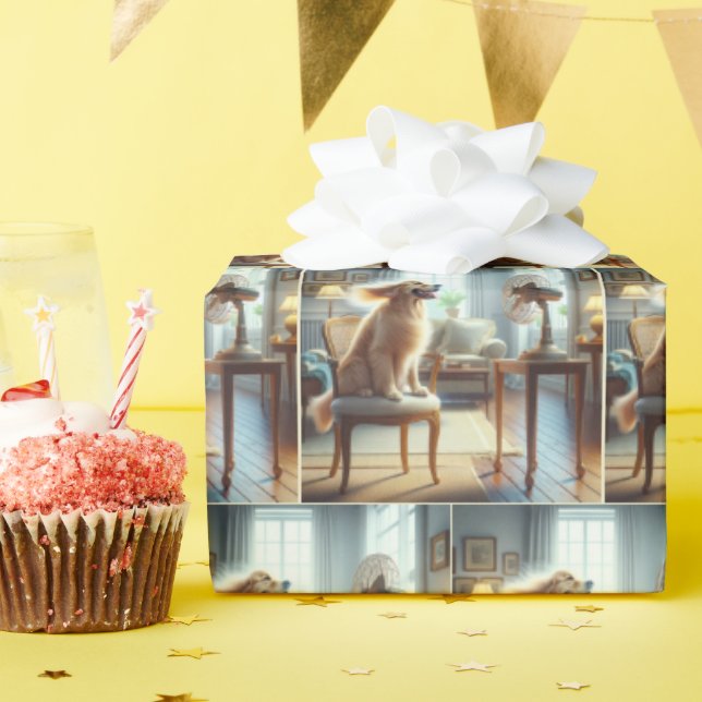 Papel De Regalo Golden Retriever sentado frente al ventilador (Fiesta de cumpleaños )