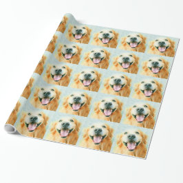 Papel De Regalo Golden retriever sonriente en acuarela
