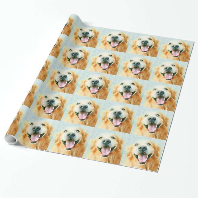 Papel De Regalo Golden retriever sonriente en acuarela (Desenrollado)
