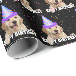 Papel De Regalo Golden Retriever y cumpleaños confetti